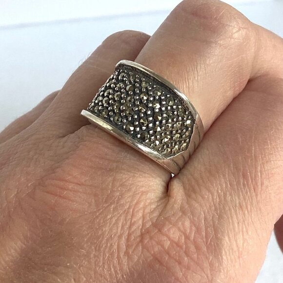 Sterling Silver 925 Marcasite 14MM Wide Band Statement Ring Size 7.5 - Picture 12 of 16